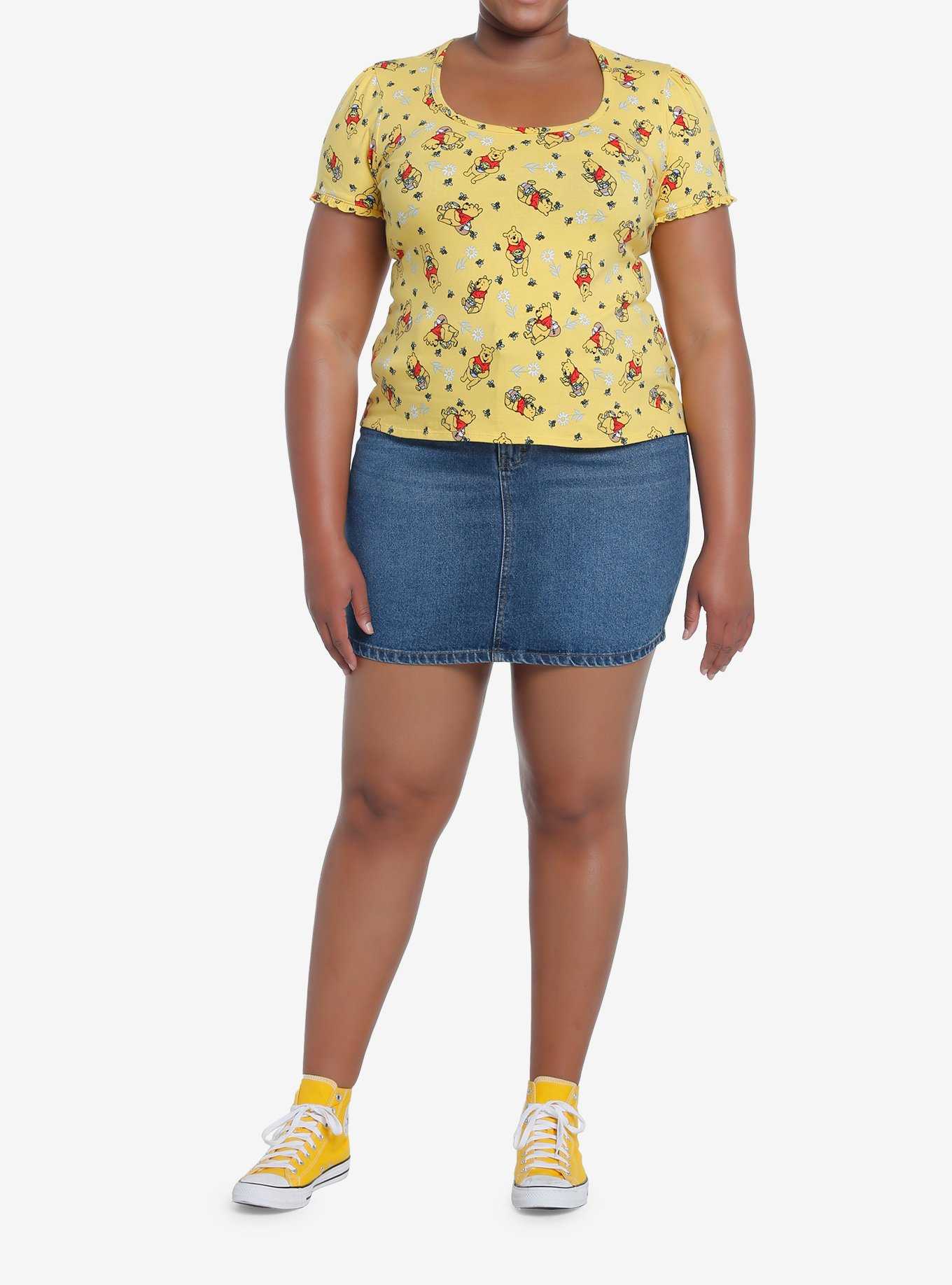 Disney Winnie The Pooh Floral Lettuce Trim Girls Top Plus Size, , hi-res