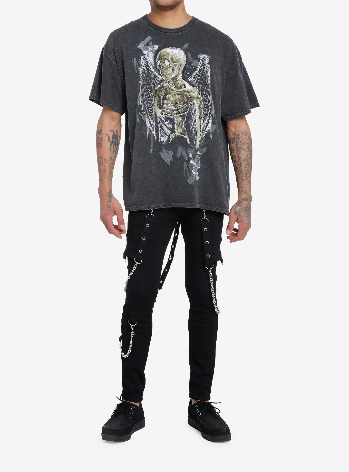 Winged Skeleton Oversized T-Shirt, BLACK  WHITE, alternate