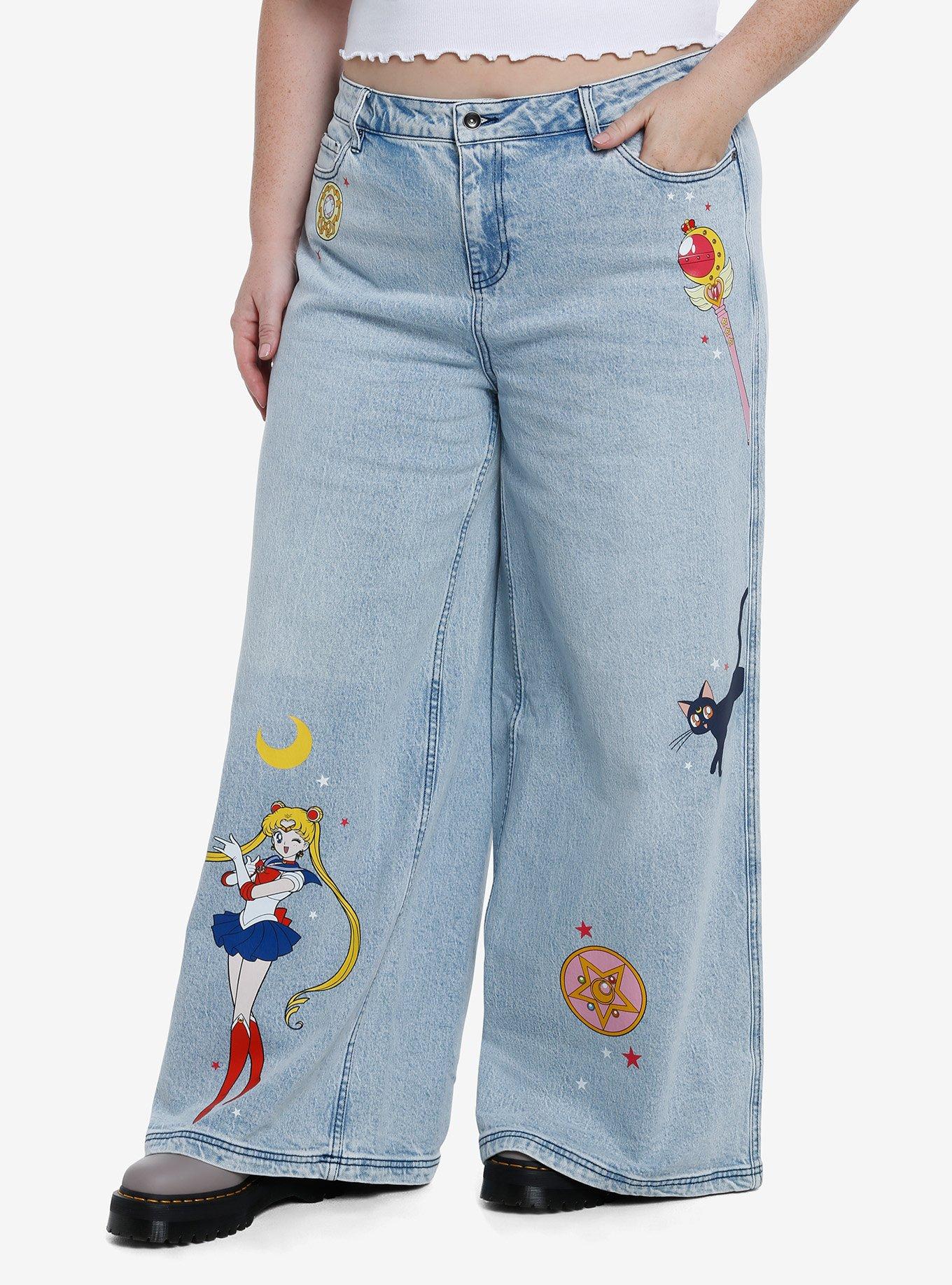 Pretty Guardian Sailor Moon Wide Leg Jeans Plus Size, MULTI, alternate