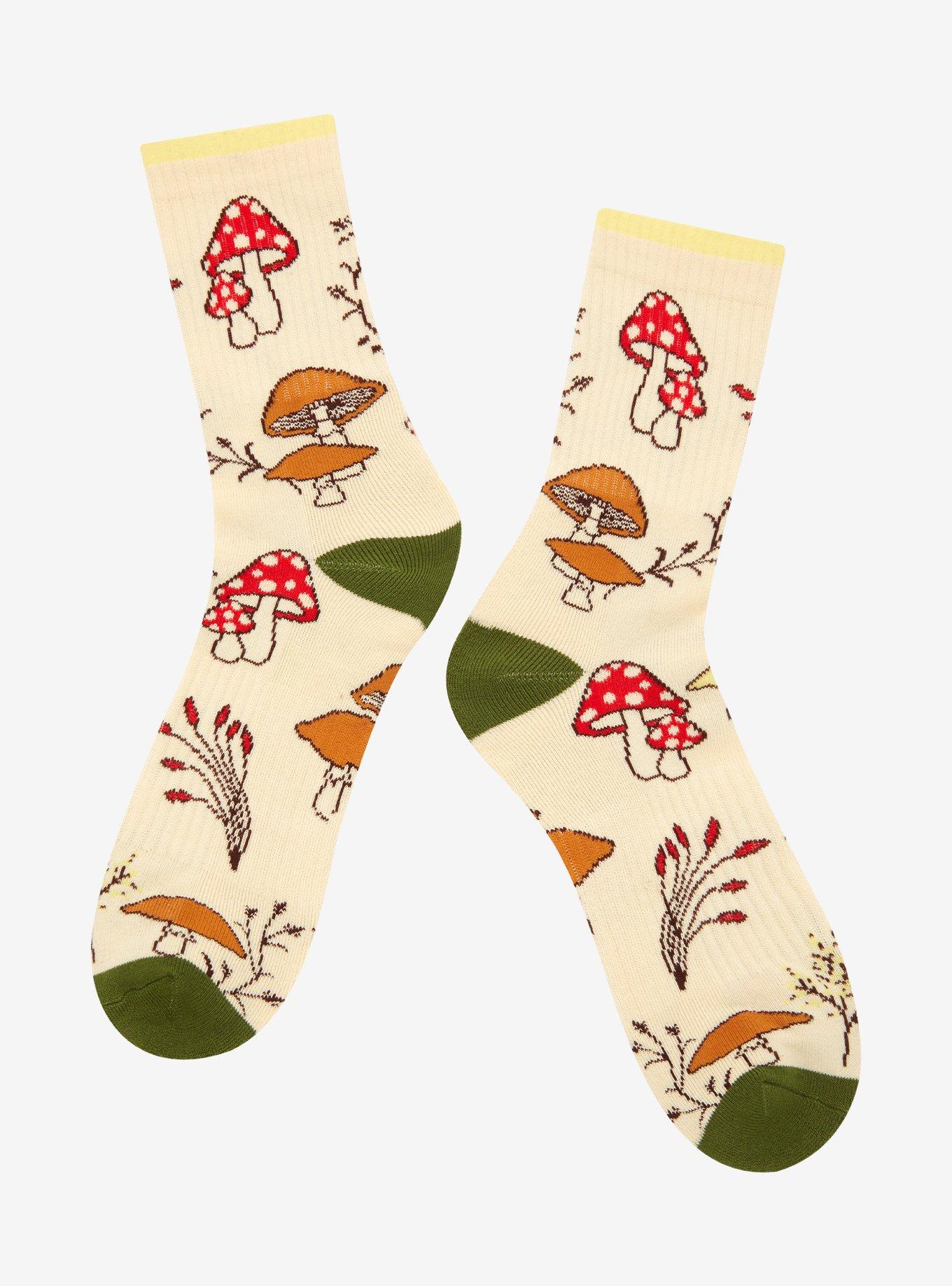 Mushroom Foliage Crew Socks, , alternate