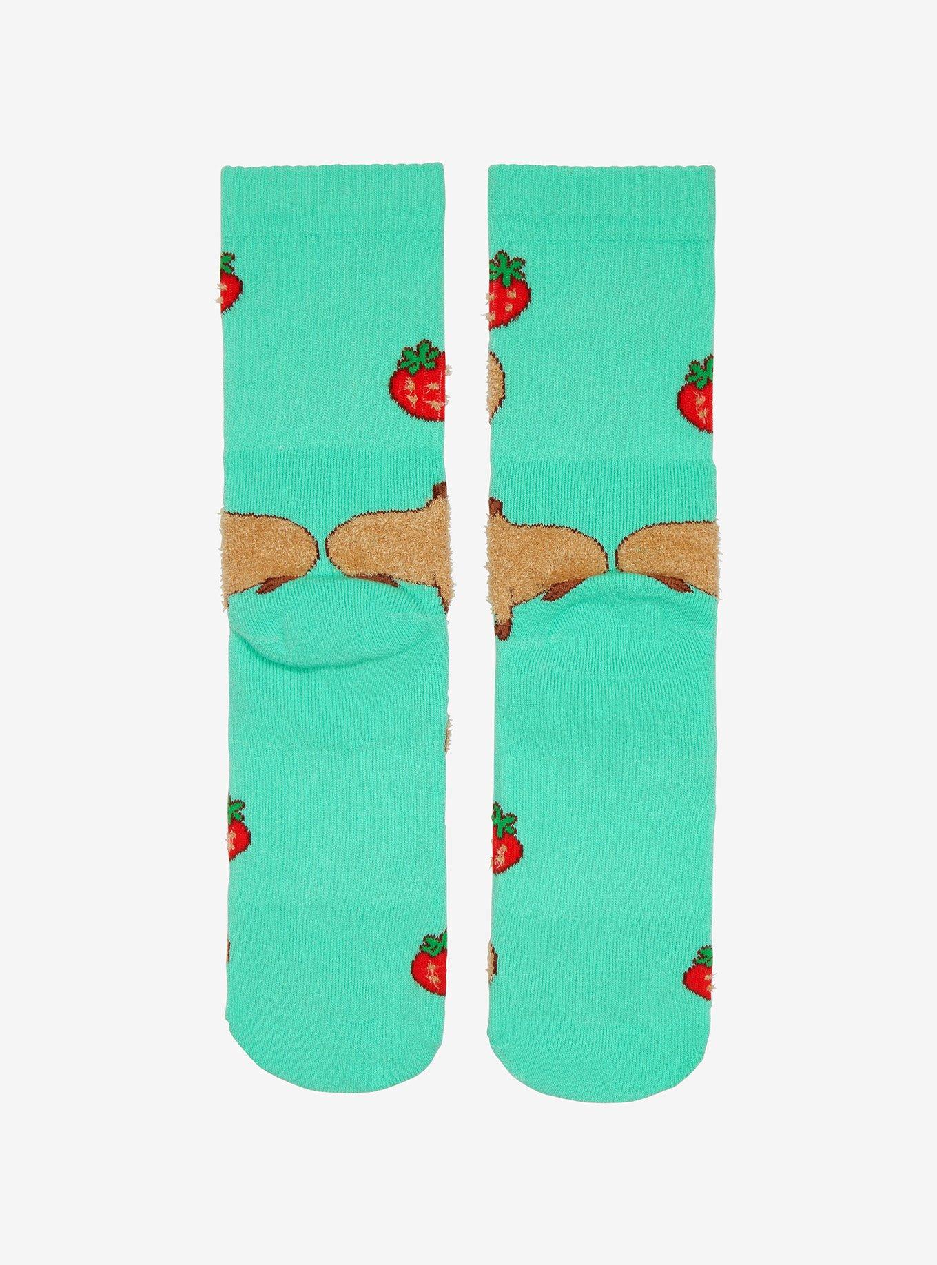 Strawberry Capybara Crew Socks, , alternate