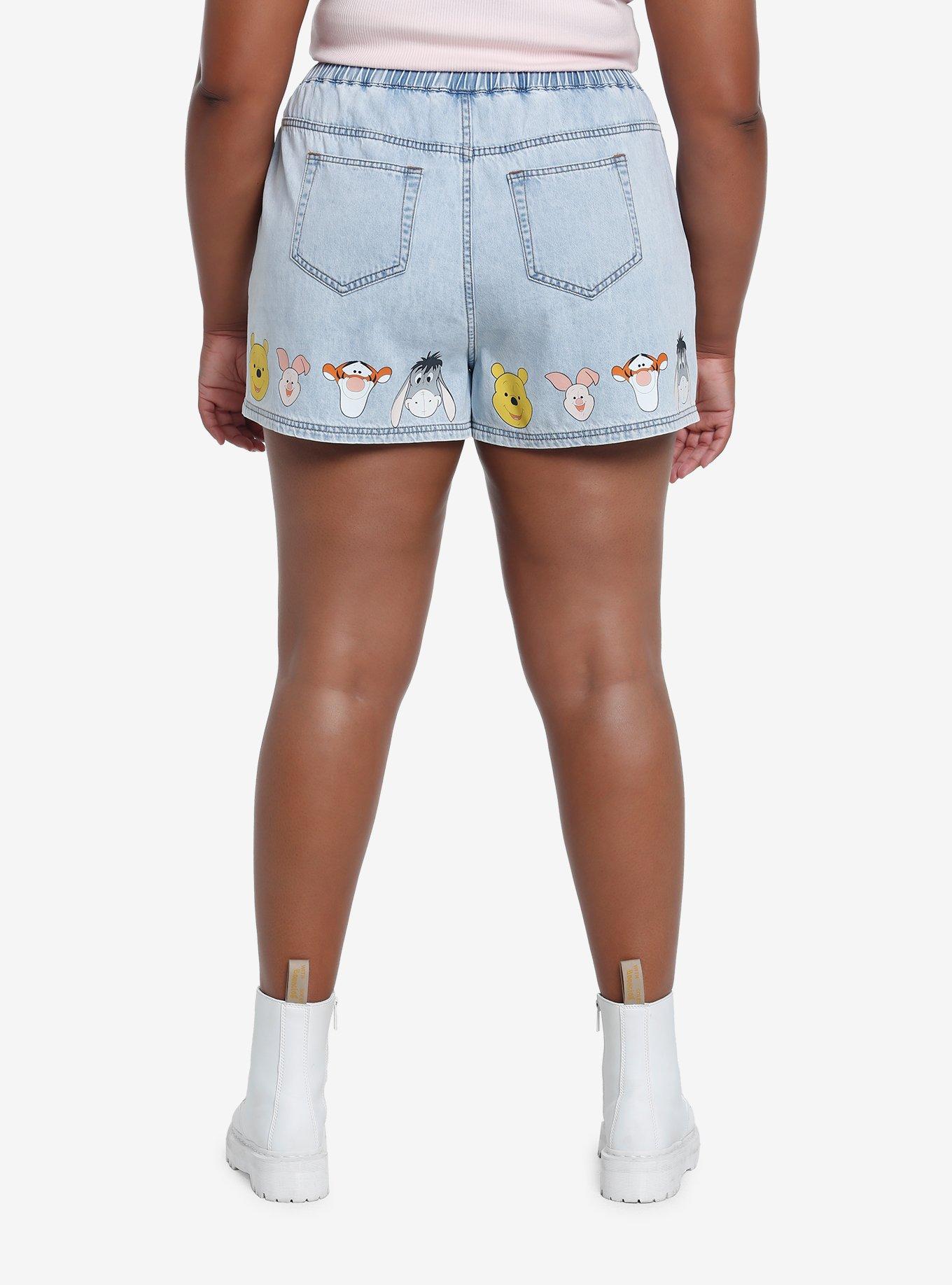 Disney Winnie The Pooh Faces Drawstring Denim Shorts Plus Size, MULTI, alternate