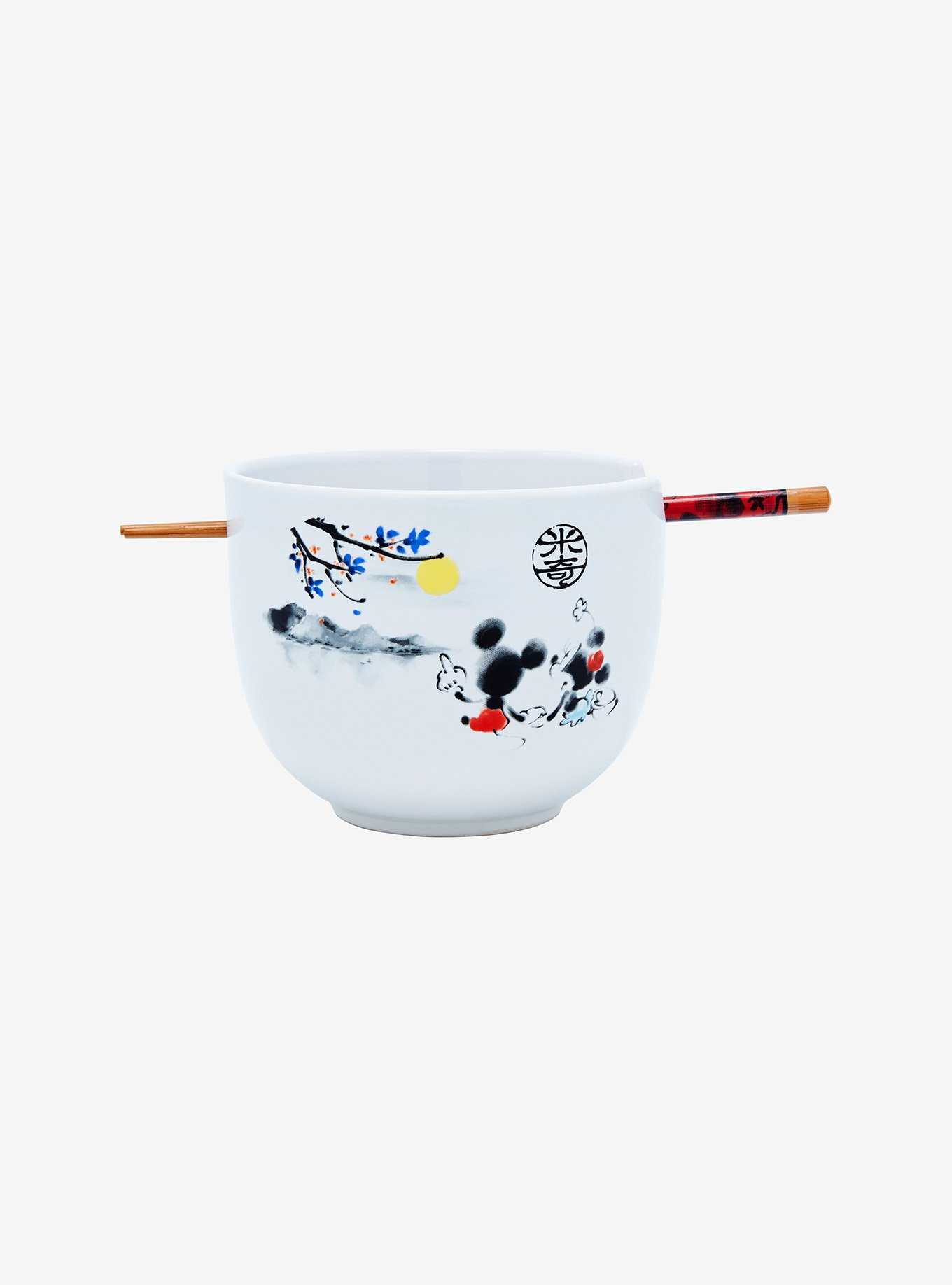 Disney Mickey & Minnie Watercolor Portrait Ramen Bowl with Chopsticks, , hi-res
