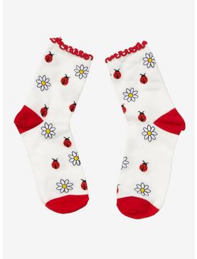 Lady Bug Flower Ankle Socks, , hi-res