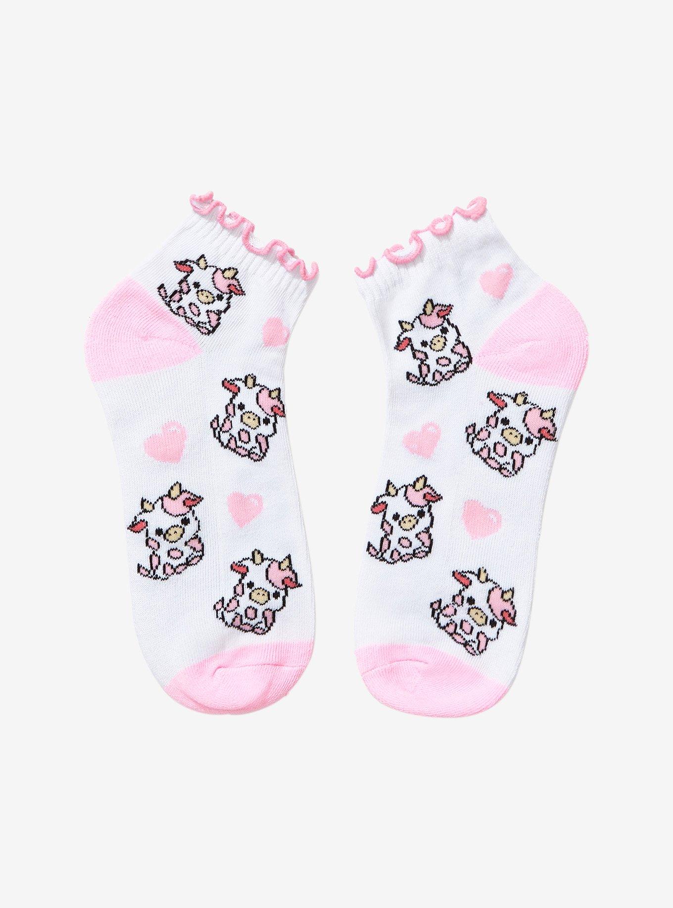 Pink Cow Heart Lettuce Trim Ankle Socks, , alternate