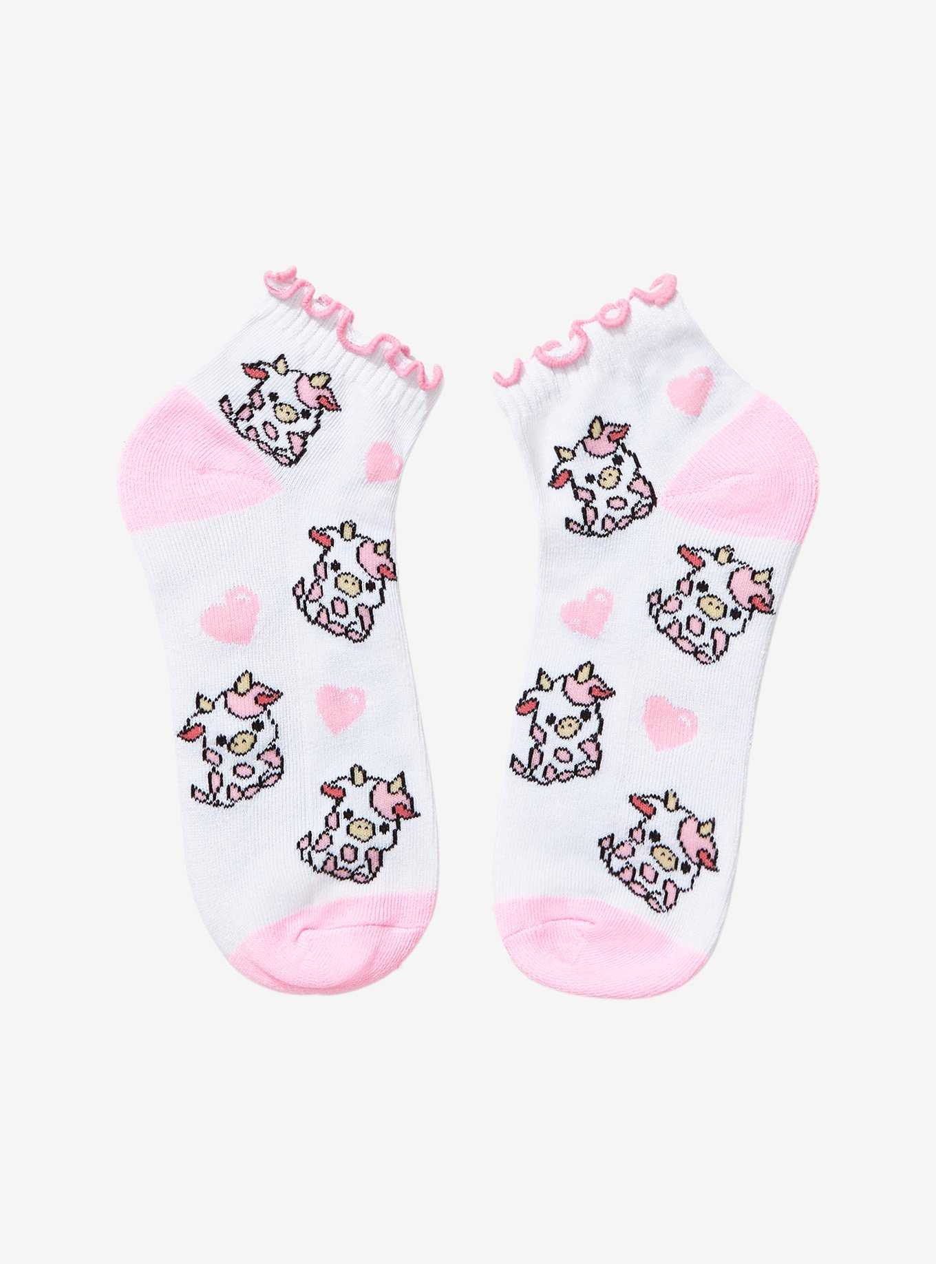 Pink Cow Heart Lettuce Trim Ankle Socks, , hi-res