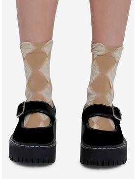 Brown Argyle Textured Ankle Socks, , hi-res