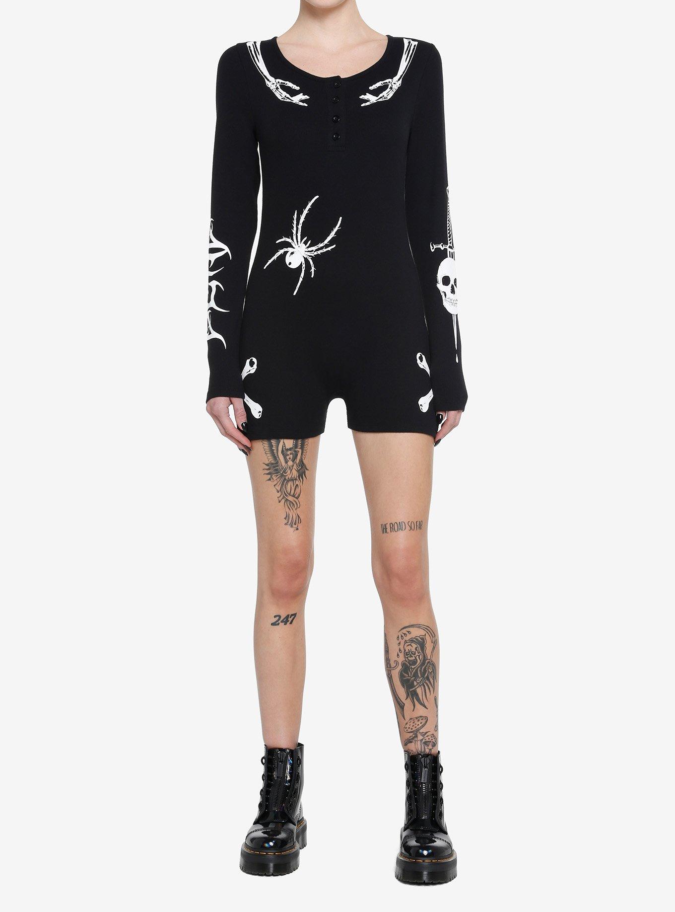 Bones Dagger Spider Long-Sleeve Lounge Romper, BLACK, alternate