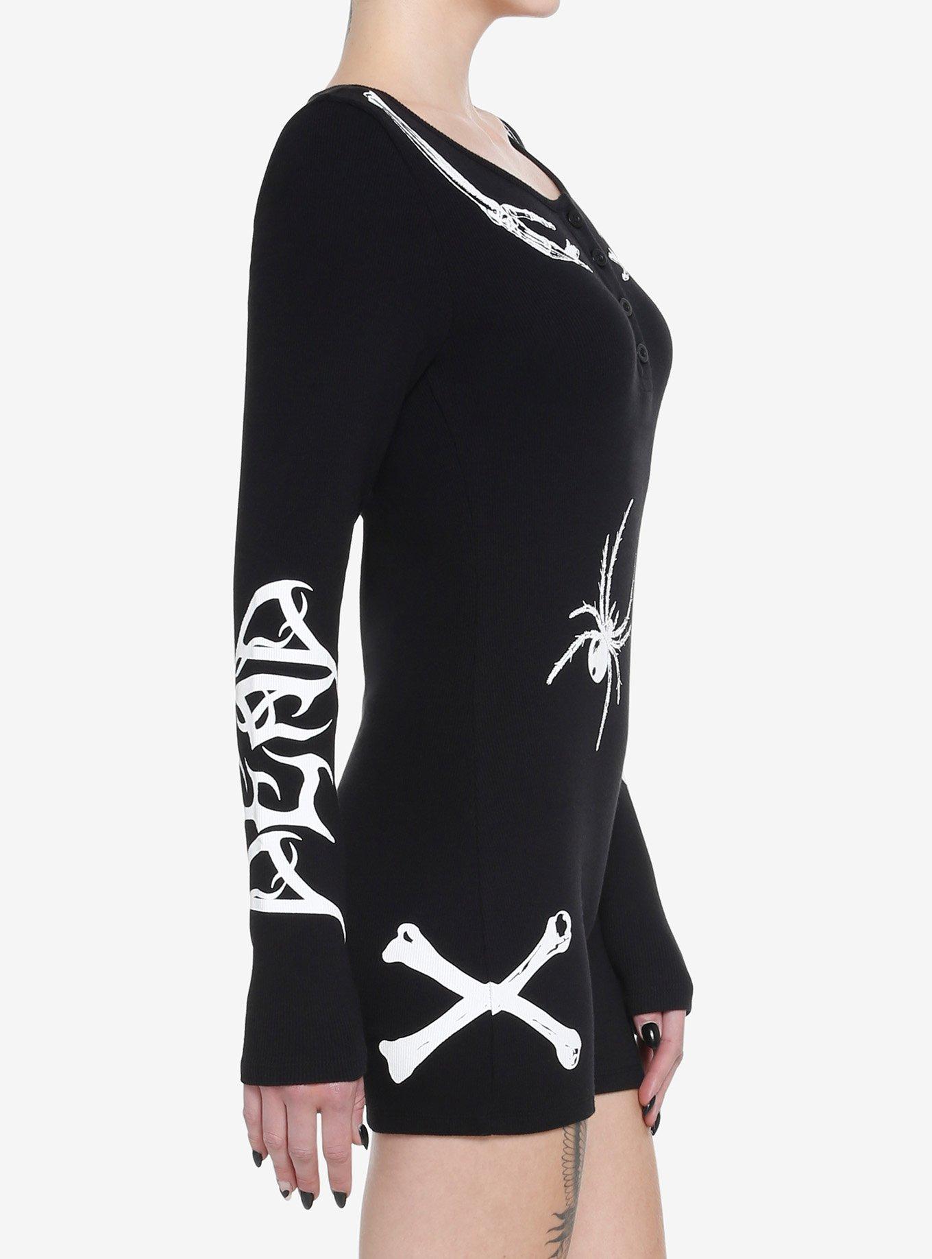 Bones Dagger Spider Long-Sleeve Lounge Romper, BLACK, alternate