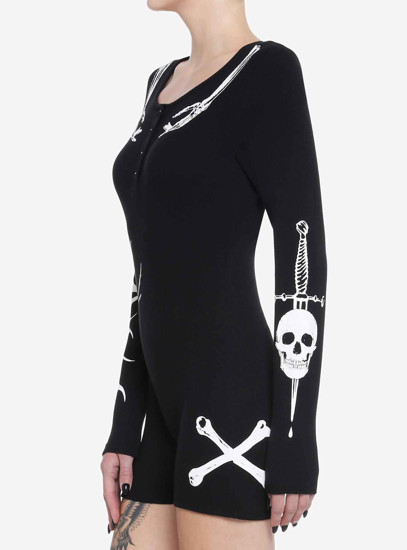 Bones Dagger Spider Long-Sleeve Lounge Romper, BLACK, alternate