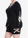 Social Collision Skulls & Spiders Girls Henley Romper Plus Size, BLACK, alternate