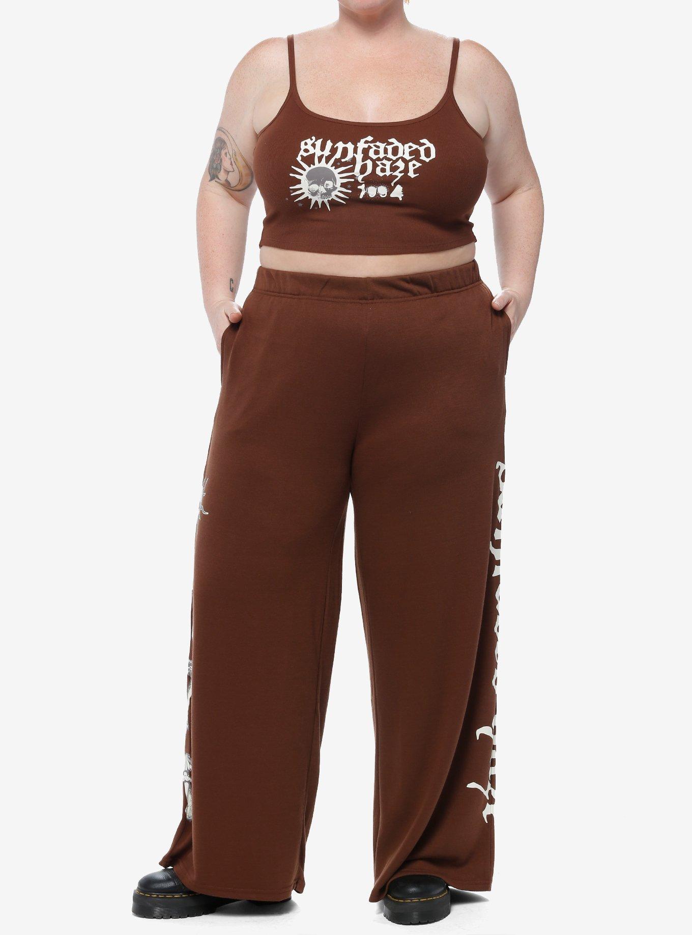 Sunfaded Haze Wide Leg Girls Sweatpants Plus Size, BROWN, alternate