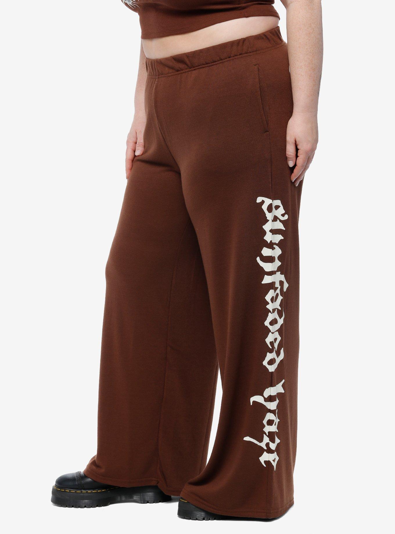 Sunfaded Haze Wide Leg Girls Sweatpants Plus Size, BROWN, alternate