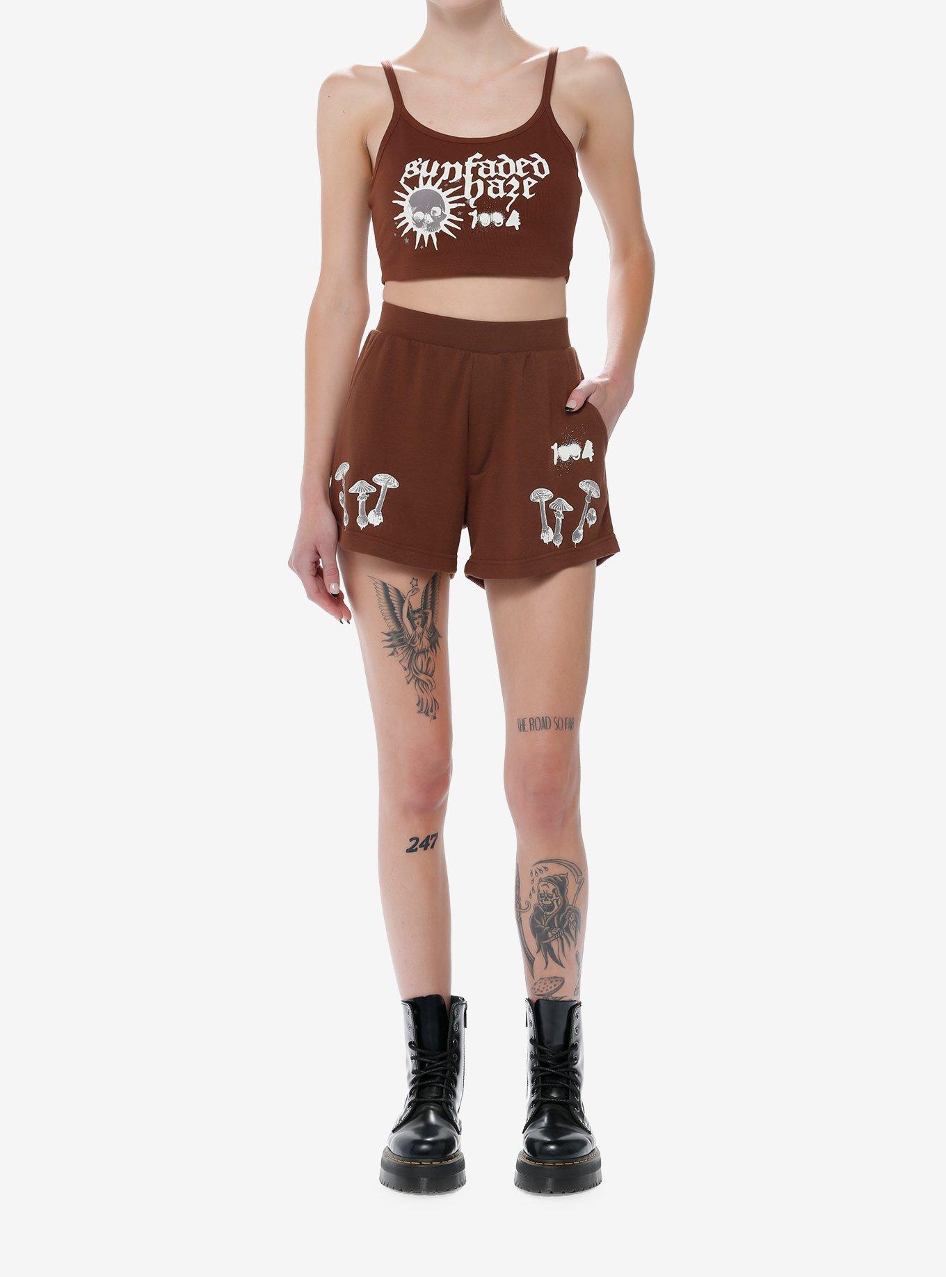 Sunfaded Haze Mushroom Girls Lounge Shorts, BROWN, alternate