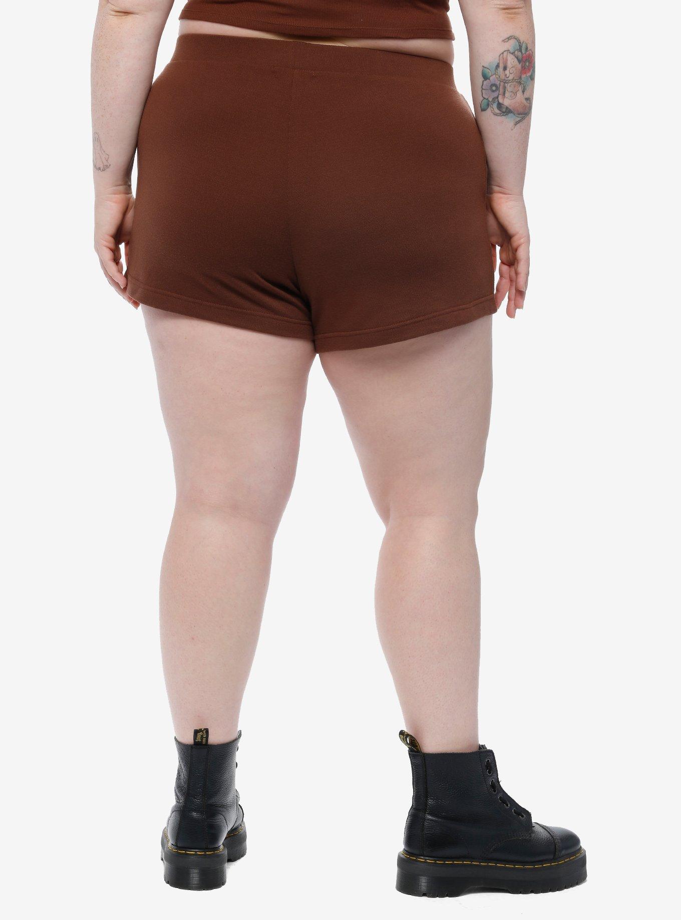 Sunfaded Haze Mushroom Girls Lounge Shorts Plus Size, BROWN, alternate