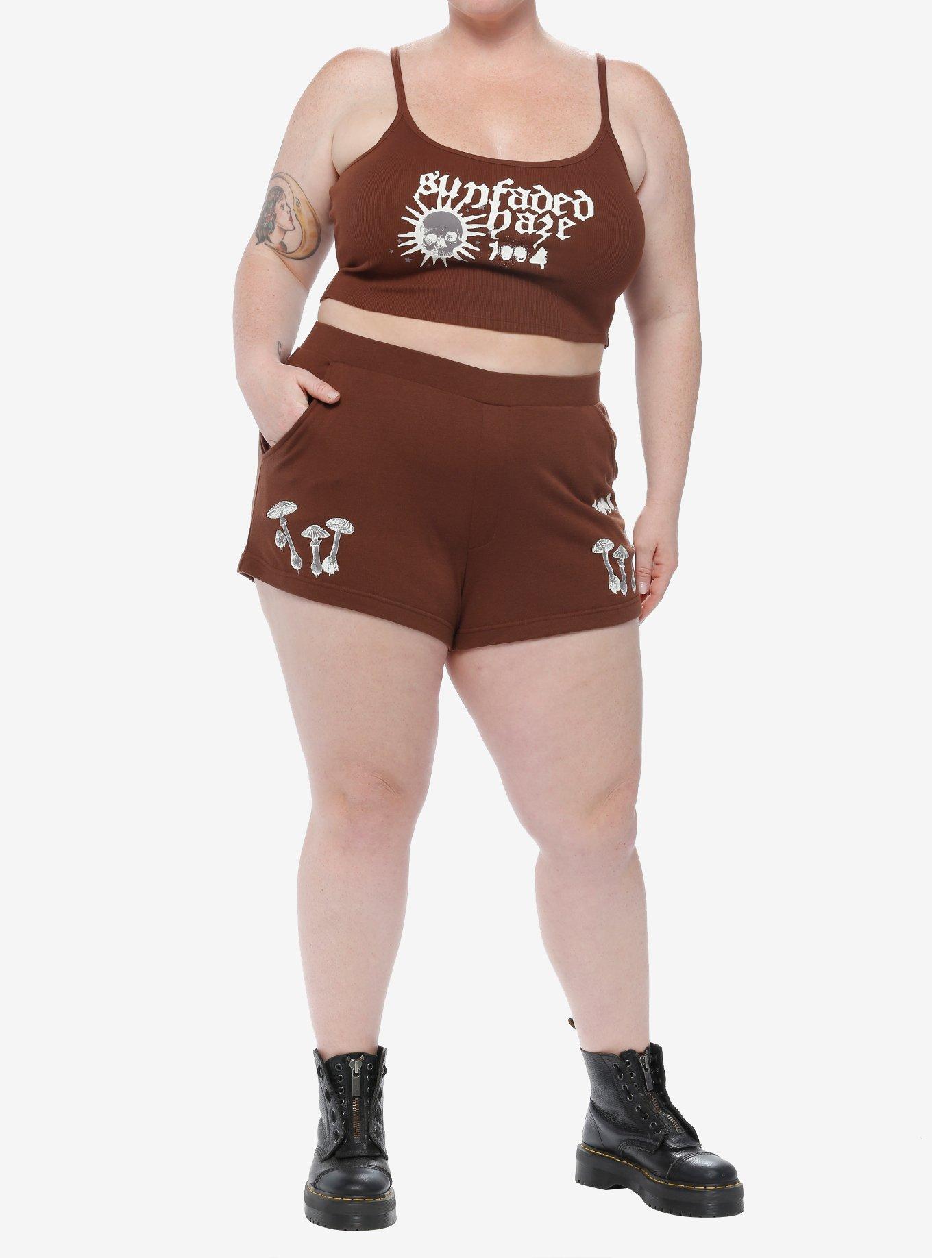 Sunfaded Haze Mushroom Girls Lounge Shorts Plus Size, BROWN, alternate