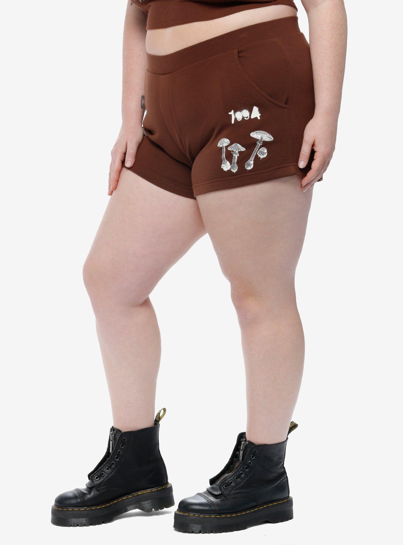 Sunfaded Haze Mushroom Girls Lounge Shorts Plus Size, BROWN, alternate