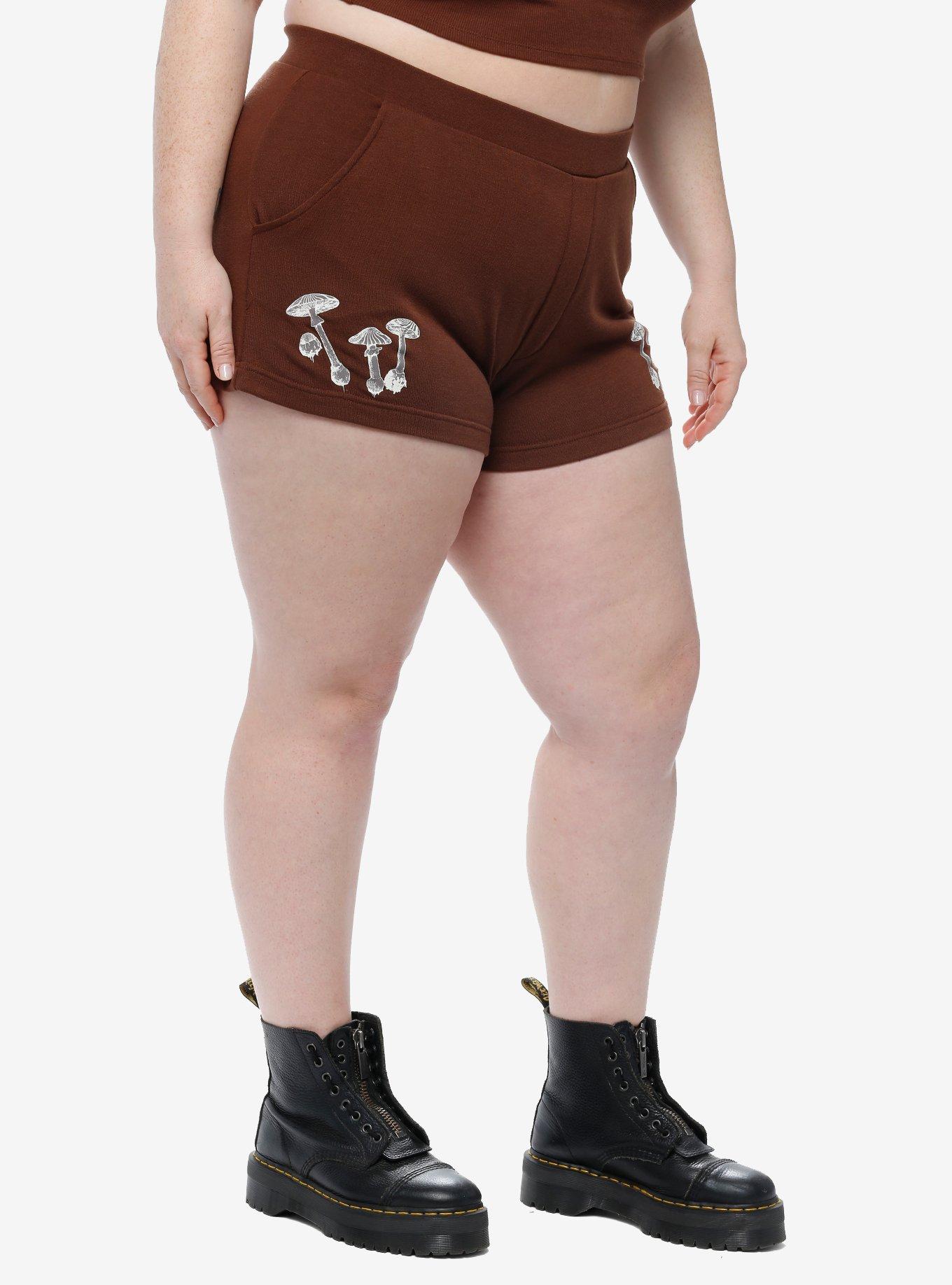 Sunfaded Haze Mushroom Girls Lounge Shorts Plus Size, BROWN, alternate