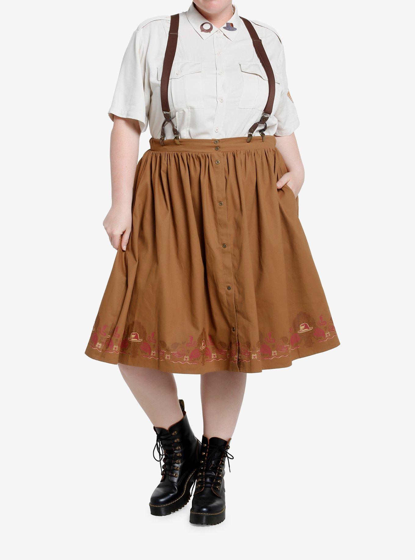 Her Universe Indiana Jones Icons Suspender Retro Skirt Plus Size, BLACK, alternate