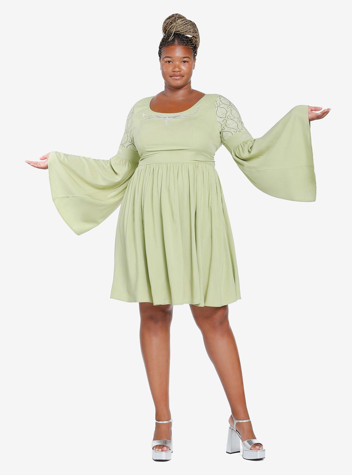 Her Universe The Lord Of The Rings Arwen Bell Sleeve Dress Plus Size Her Universe Exclusive, GREEN, alternate