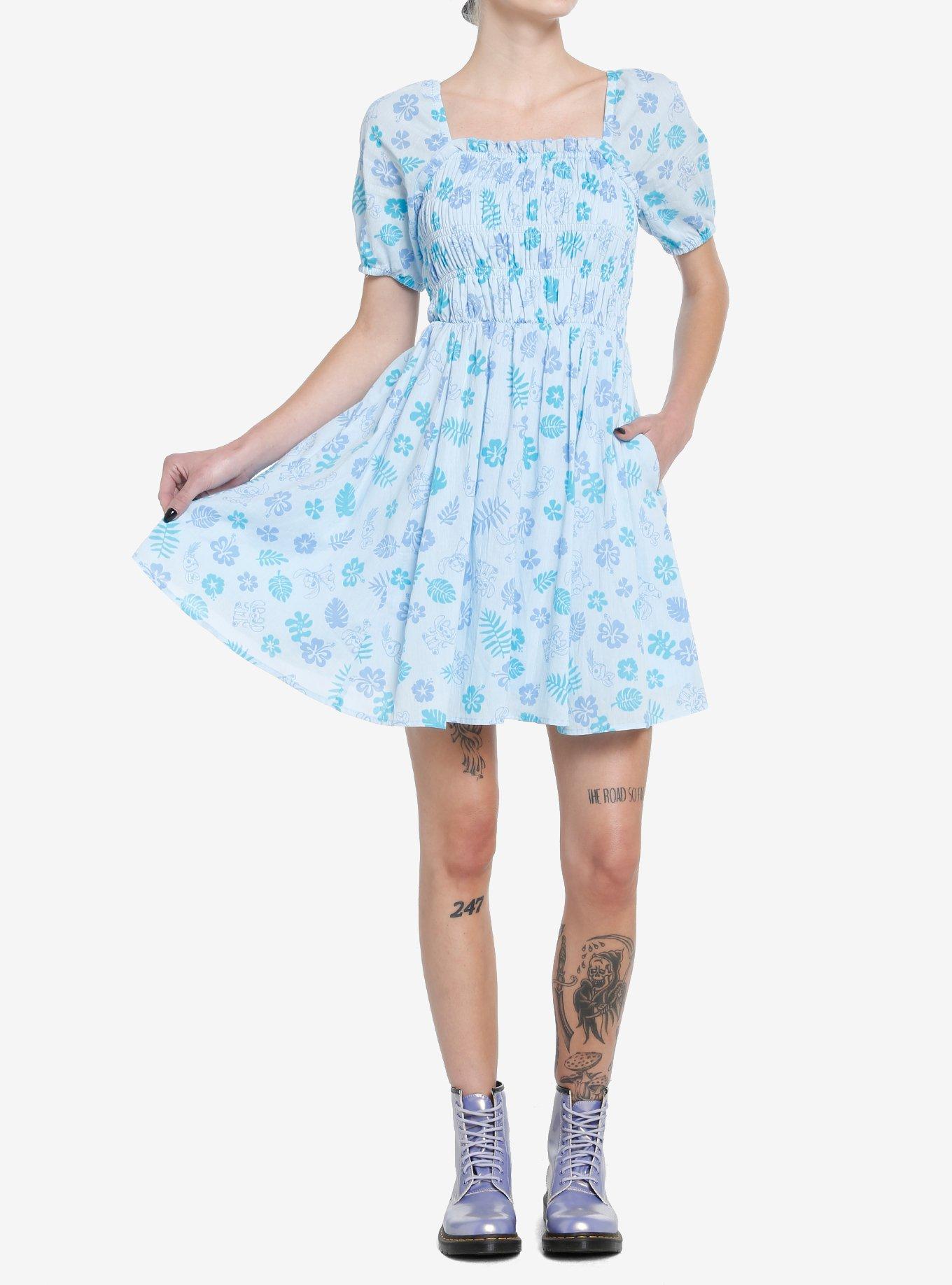 Disney Stitch Floral Smocked Dress, BLUE, alternate