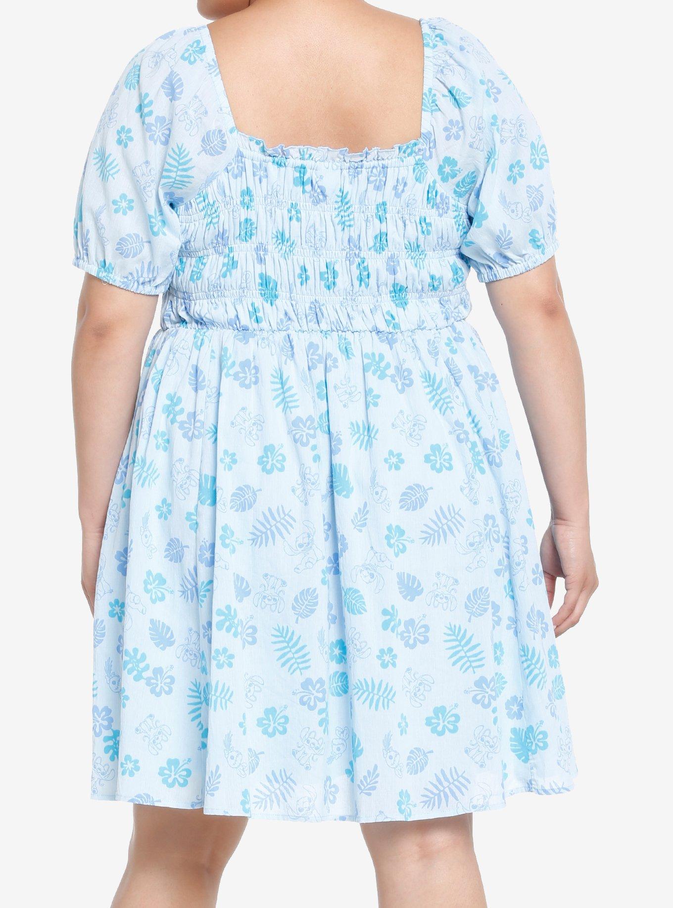 Disney Stitch Floral Smocked Dress Plus Size, BLUE, alternate