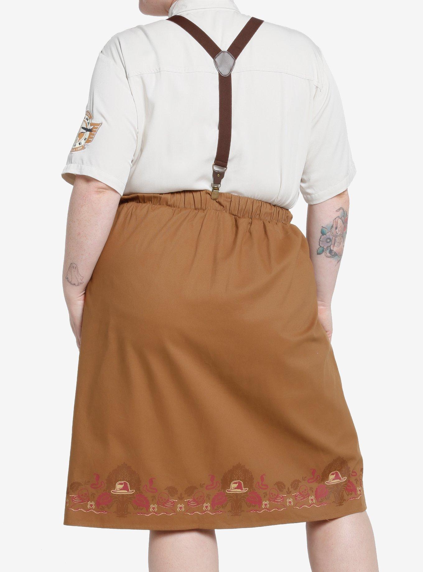 Her Universe Indiana Jones Icons Suspender Retro Skirt Plus Size, BROWN, alternate