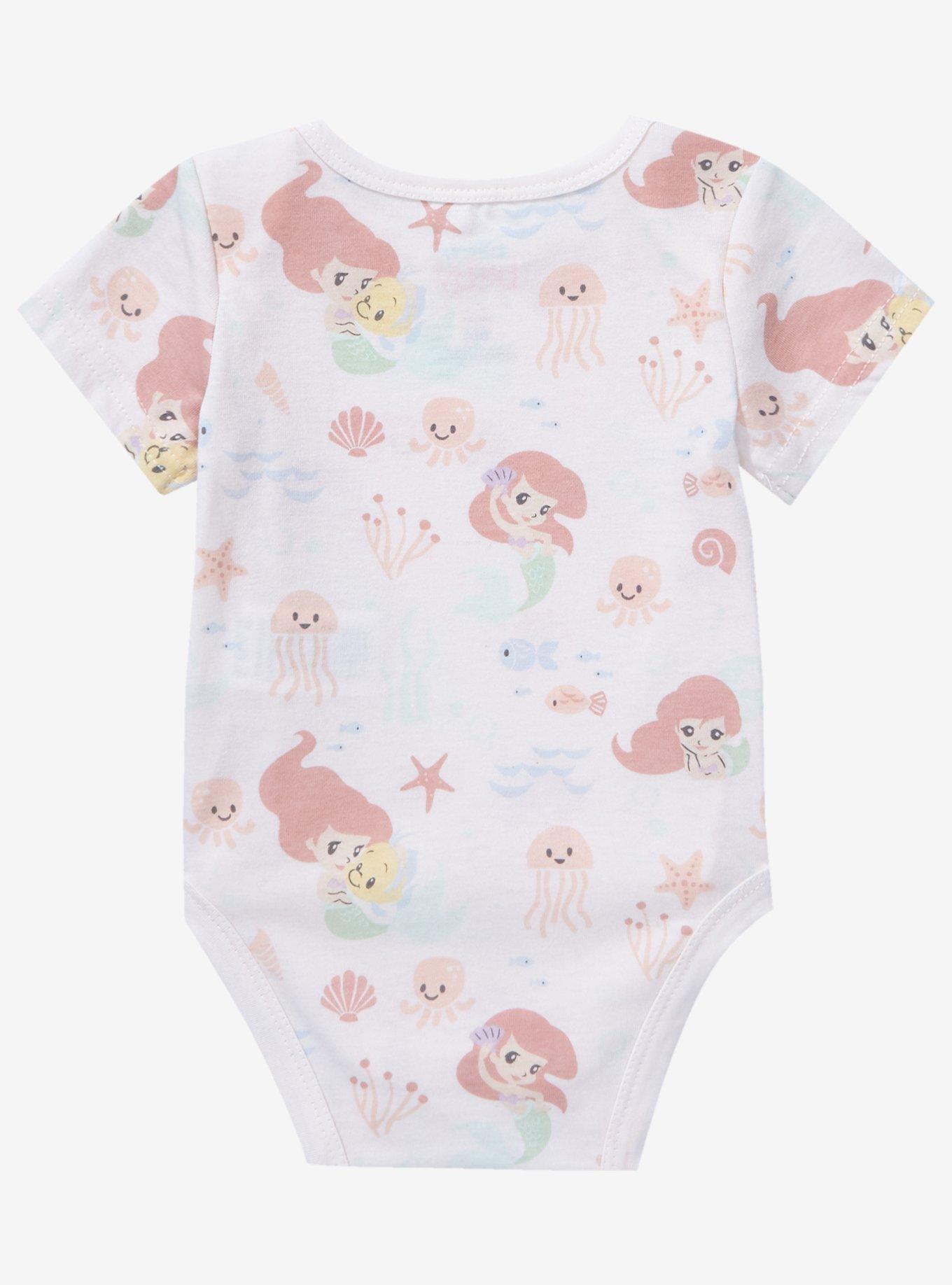 Disney The Little Mermaid Baby Ariel & Flounder Allover Print Infant One-Piece - BoxLunch Exclusive, LIGHT PINK, alternate