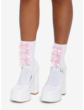 White Pink Bows Crew Socks, , hi-res
