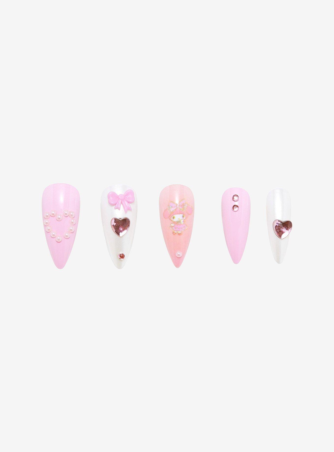 Sweet Society Pink Jeweled Faux Nail Set, , alternate