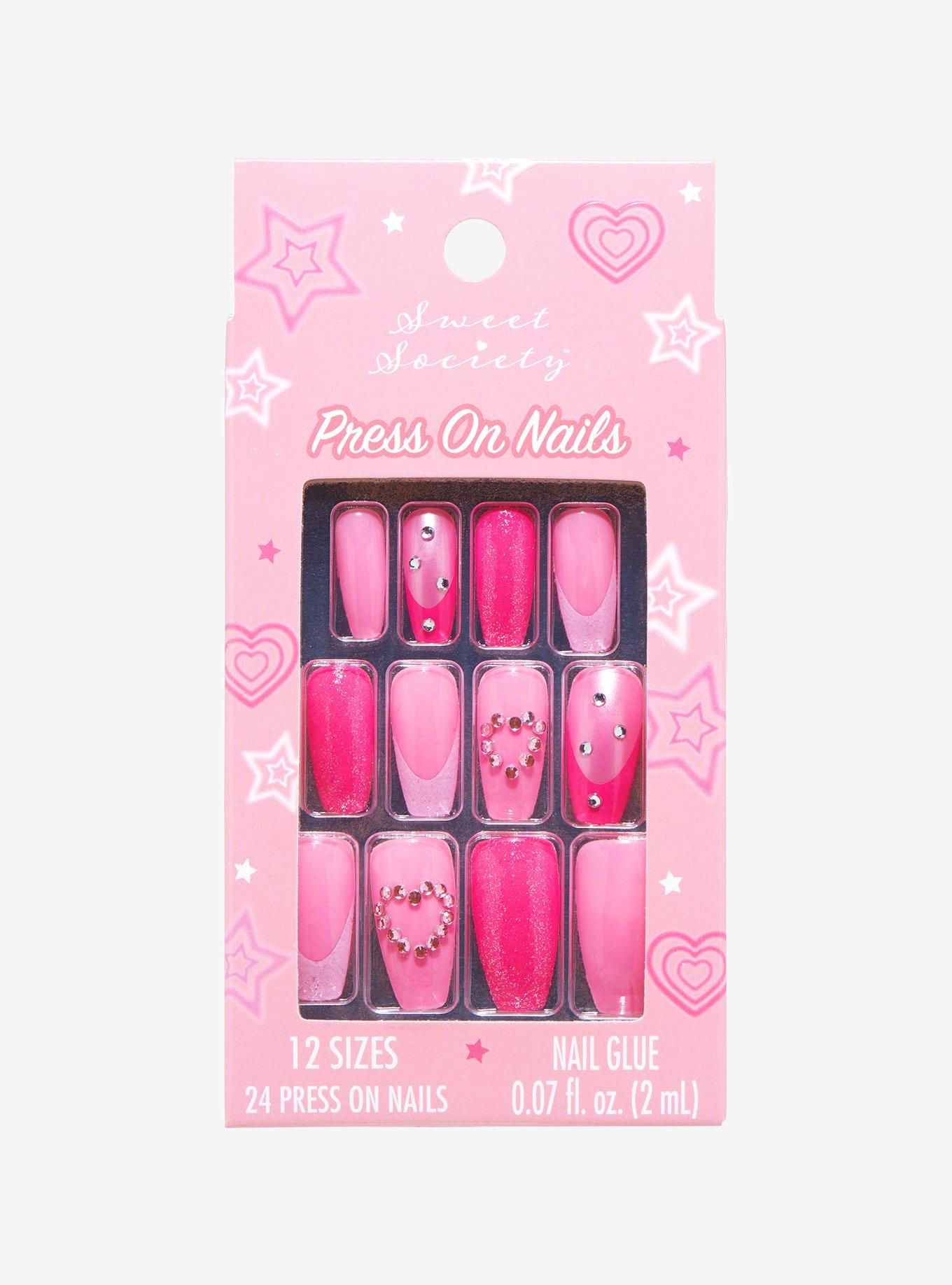 Sweet Society Pink Jeweled Faux Nail Set, , alternate