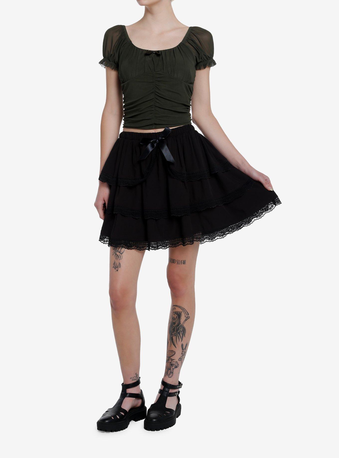 Thorn & Fable Olive Green Ruched Girls Top, FOREST NIGHT, alternate