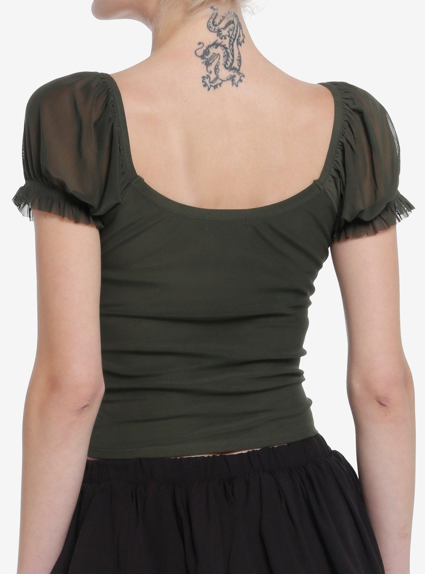 Thorn & Fable Olive Green Ruched Girls Top, FOREST NIGHT, alternate