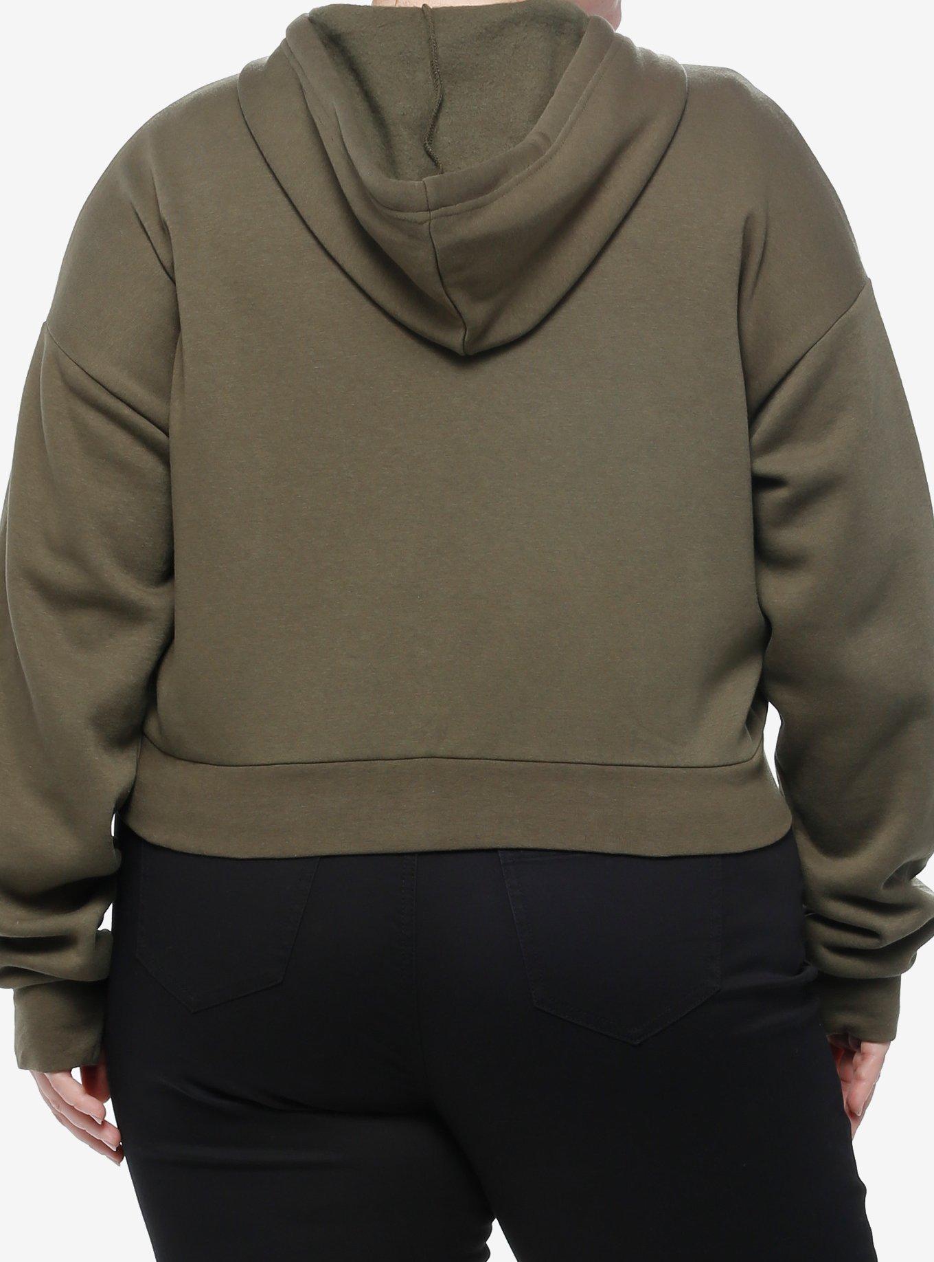 Social Collision Green Star Girls Crop Hoodie Plus Size, FOREST GREEN, alternate