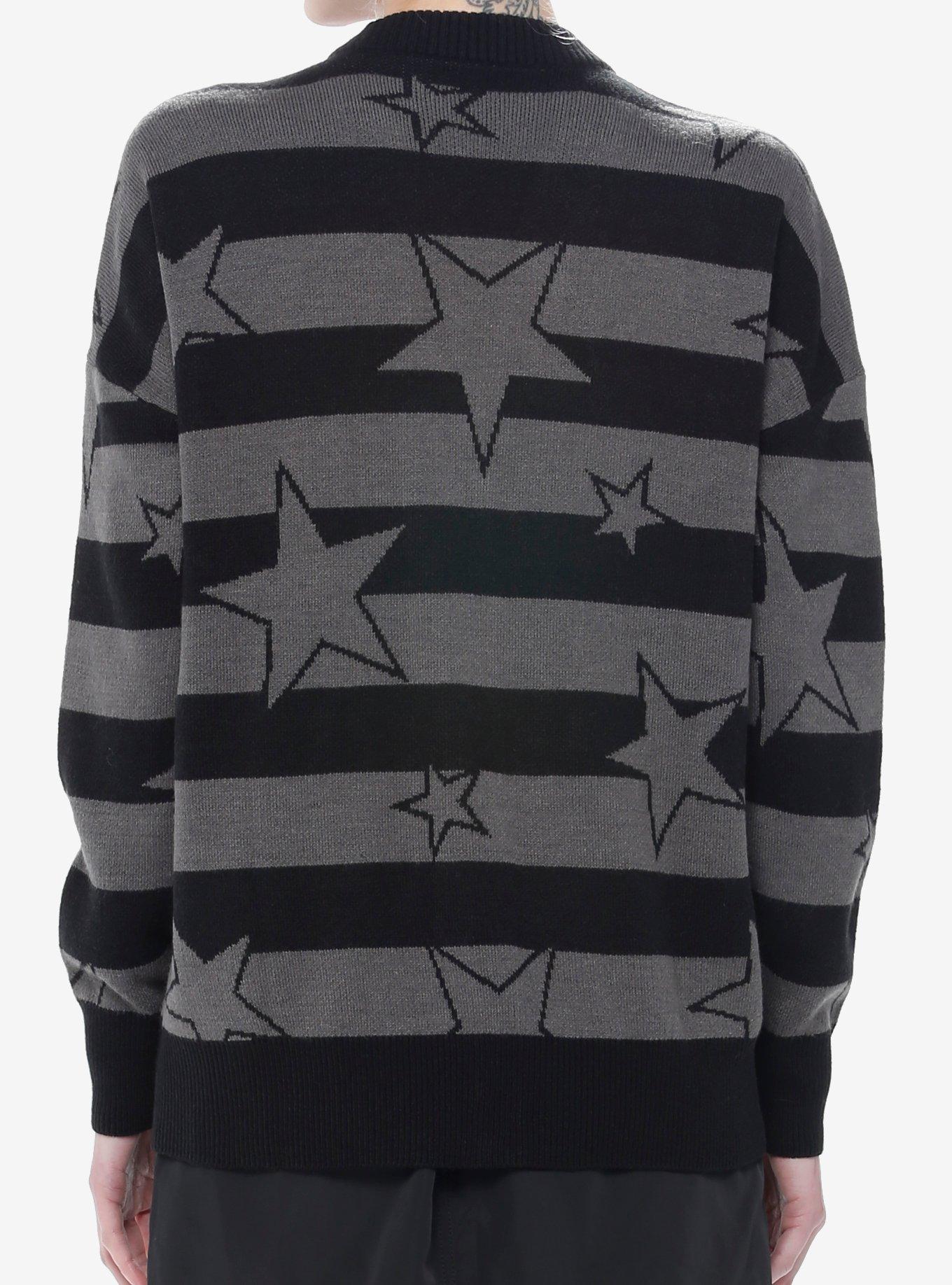 Social Collision Black & Grey Stripe Star Girls Cardigan, GREY, alternate