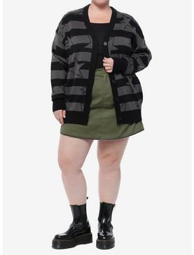 Social Collision Black & Grey Stripe Star Girls Cardigan Plus Size, , hi-res