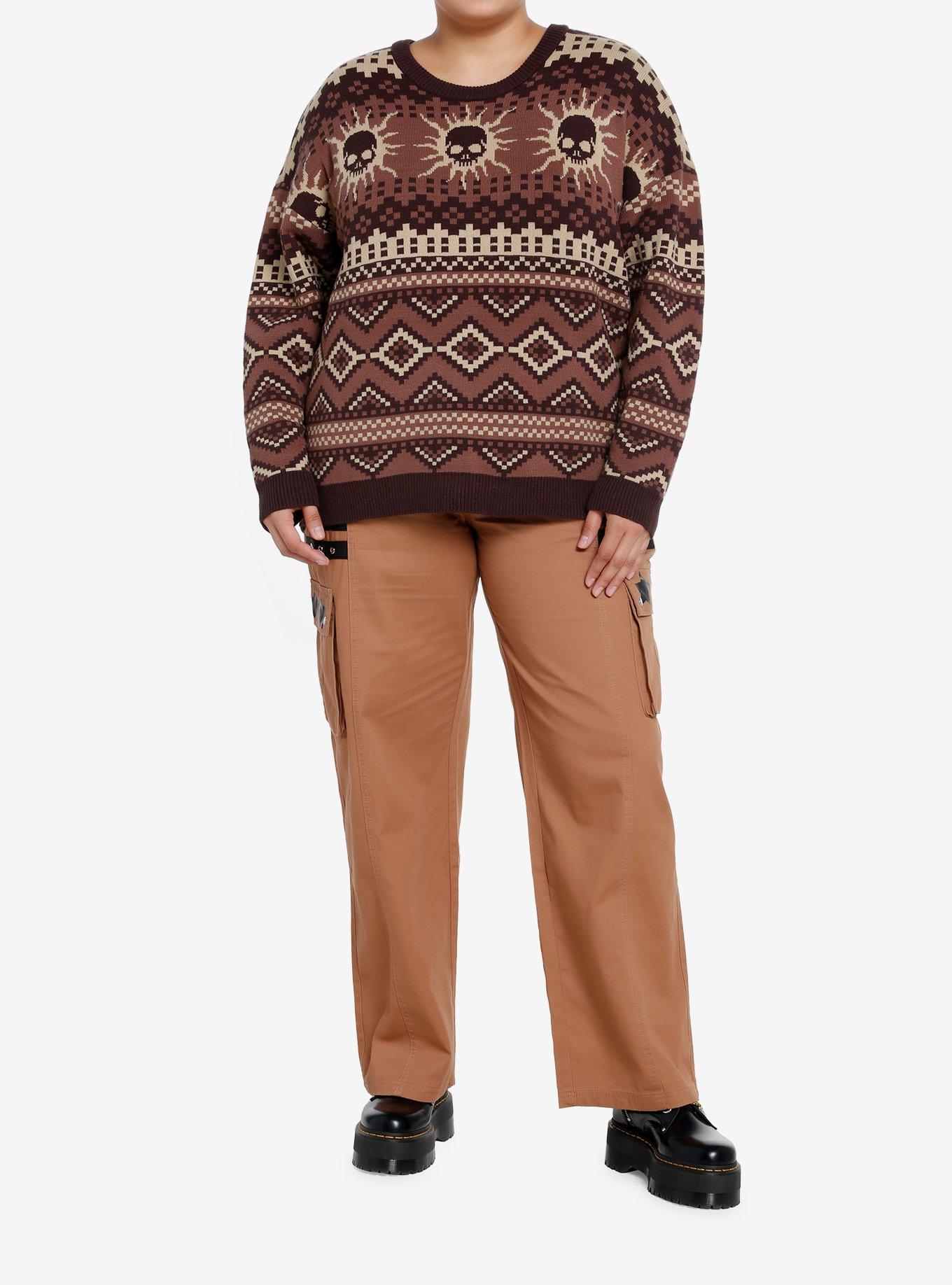 Social Collision Skull Suns Fair Isle Girls Sweater Plus Size, MULTI, alternate
