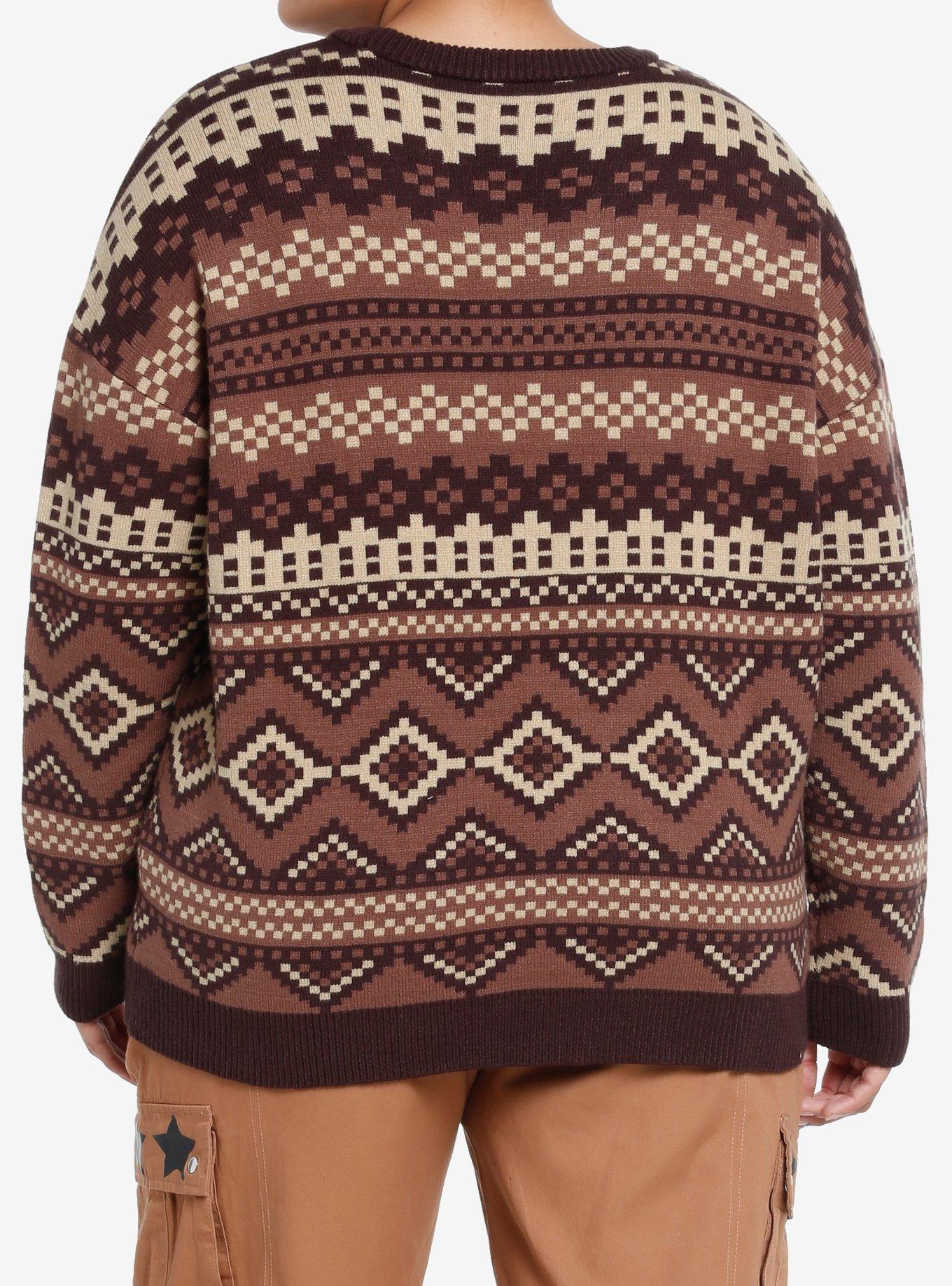 Social Collision Skull Suns Fair Isle Girls Sweater Plus Size, MULTI, alternate