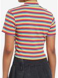 Social Collision Rainbow Stripe Heart Cutout Girls Mock Neck Top, STRIPES-RAINBOW, alternate