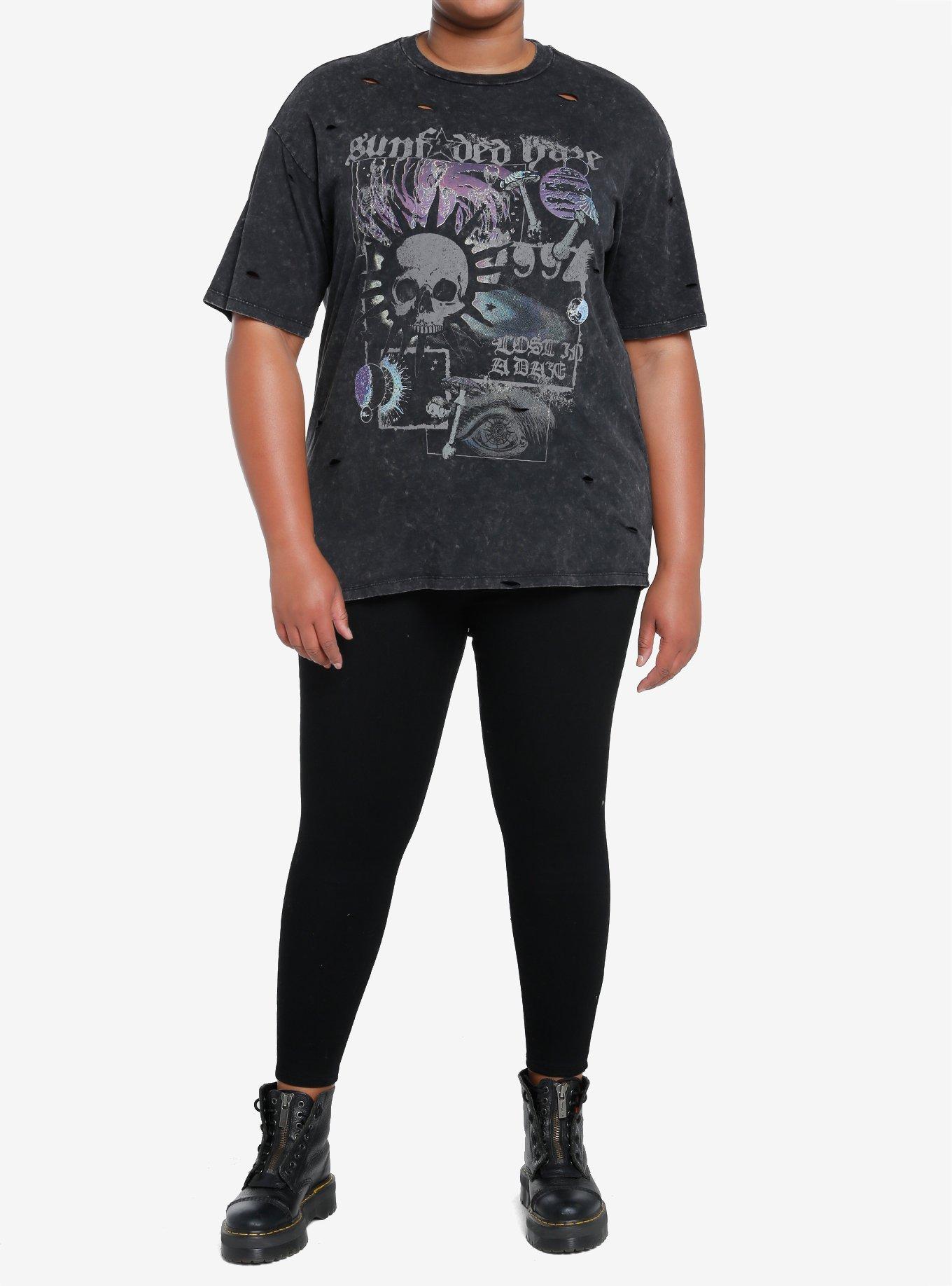 Social Collision Skull Collage Distressed Girls T-Shirt Plus Size, BLACK, alternate