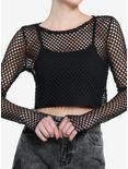 Social Collision Fishnet Girls Crop Long-Sleeve Top, BLACK, alternate