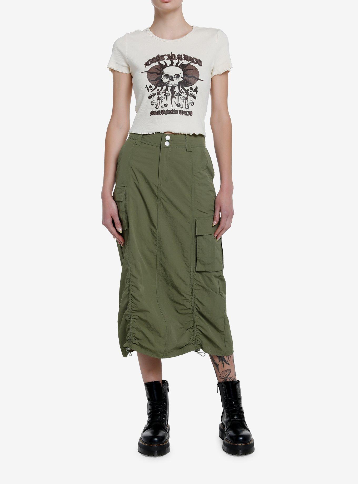Social Collision Sun Skull Lettuce Hem Girls Crop Top, BEIGE, alternate