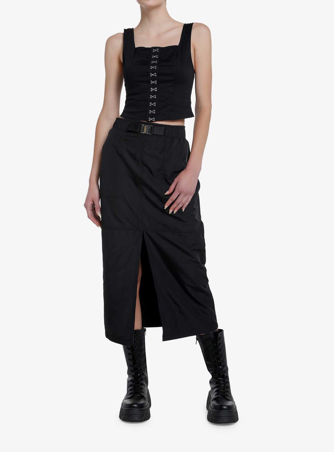 Social Collision Black Hook-And-Eye Corset Girls Tank Top, , hi-res