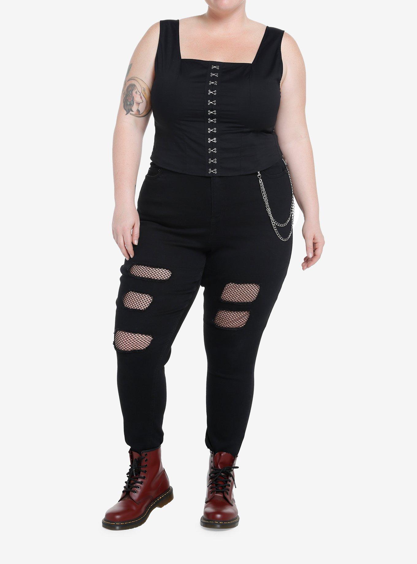 Social Collision Black Hook-And-Eye Corset Girls Tank Top Plus Size, , hi-res