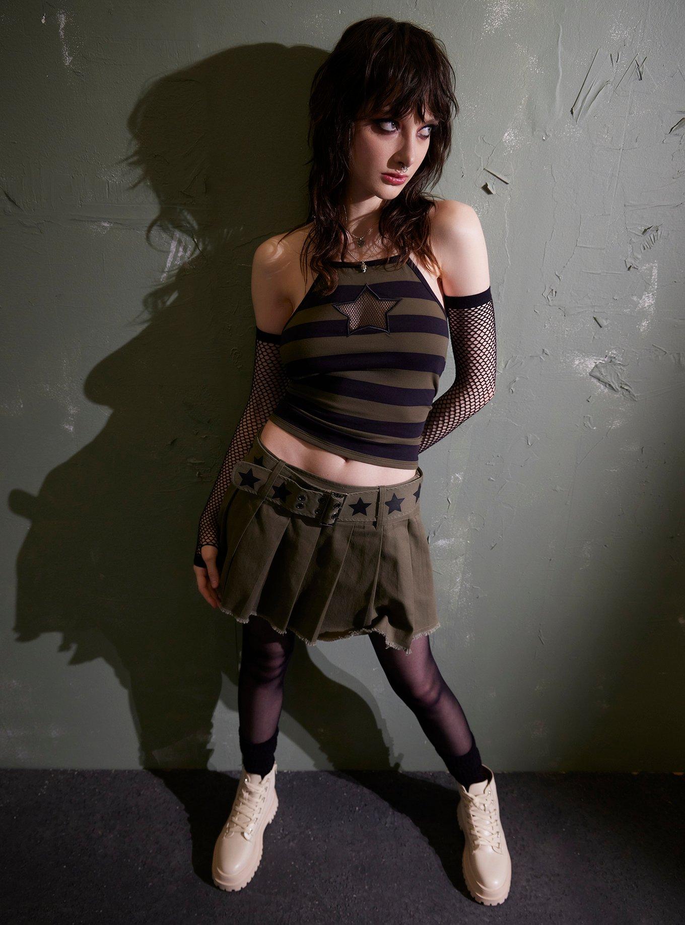 Social Collision Green & Black Stripe Star Girls Halter Tank Top, , hi-res