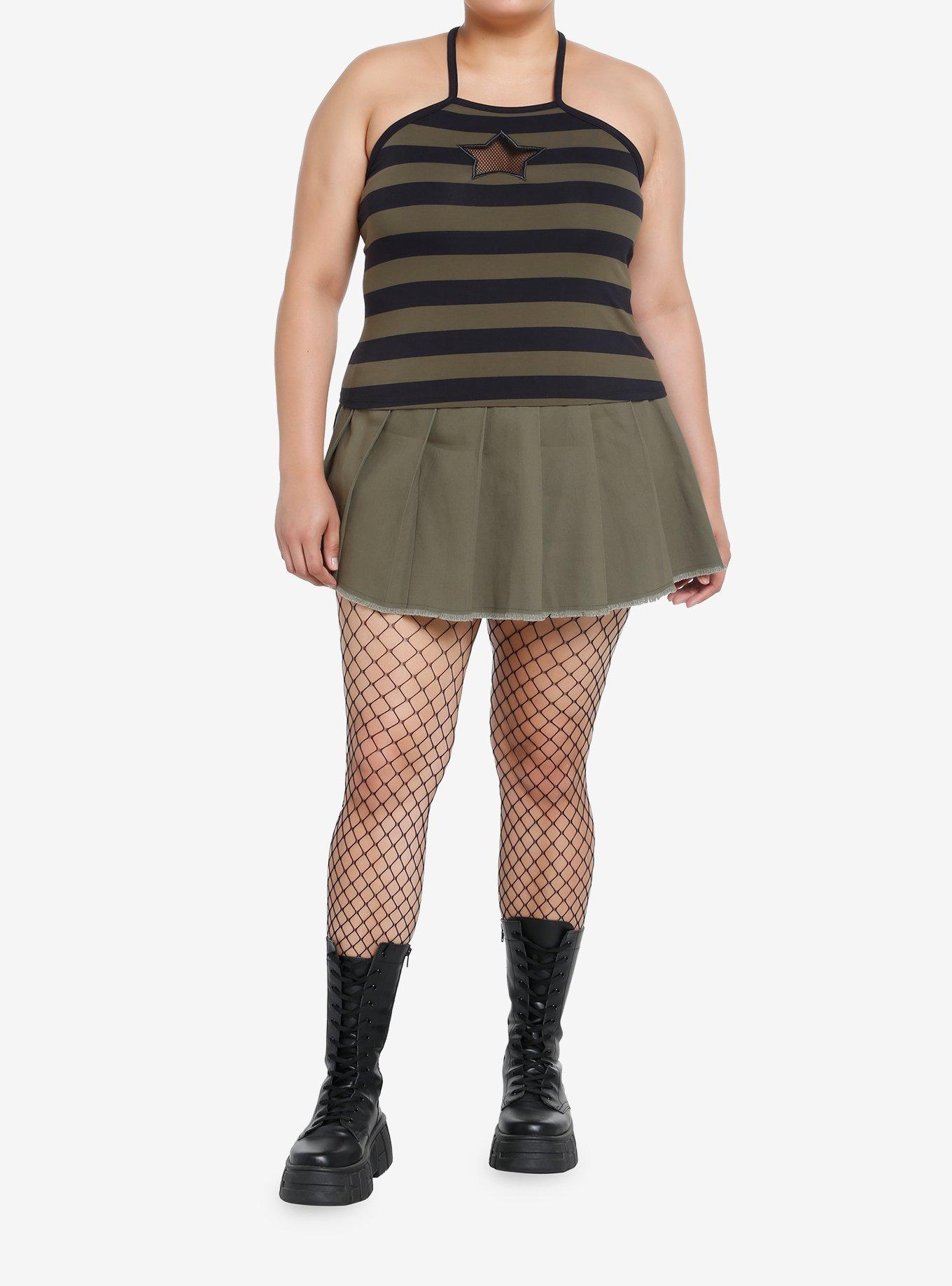 Social Collision Green & Black Stripe Star Girls Halter Tank Top Plus Size, STRIPES, alternate