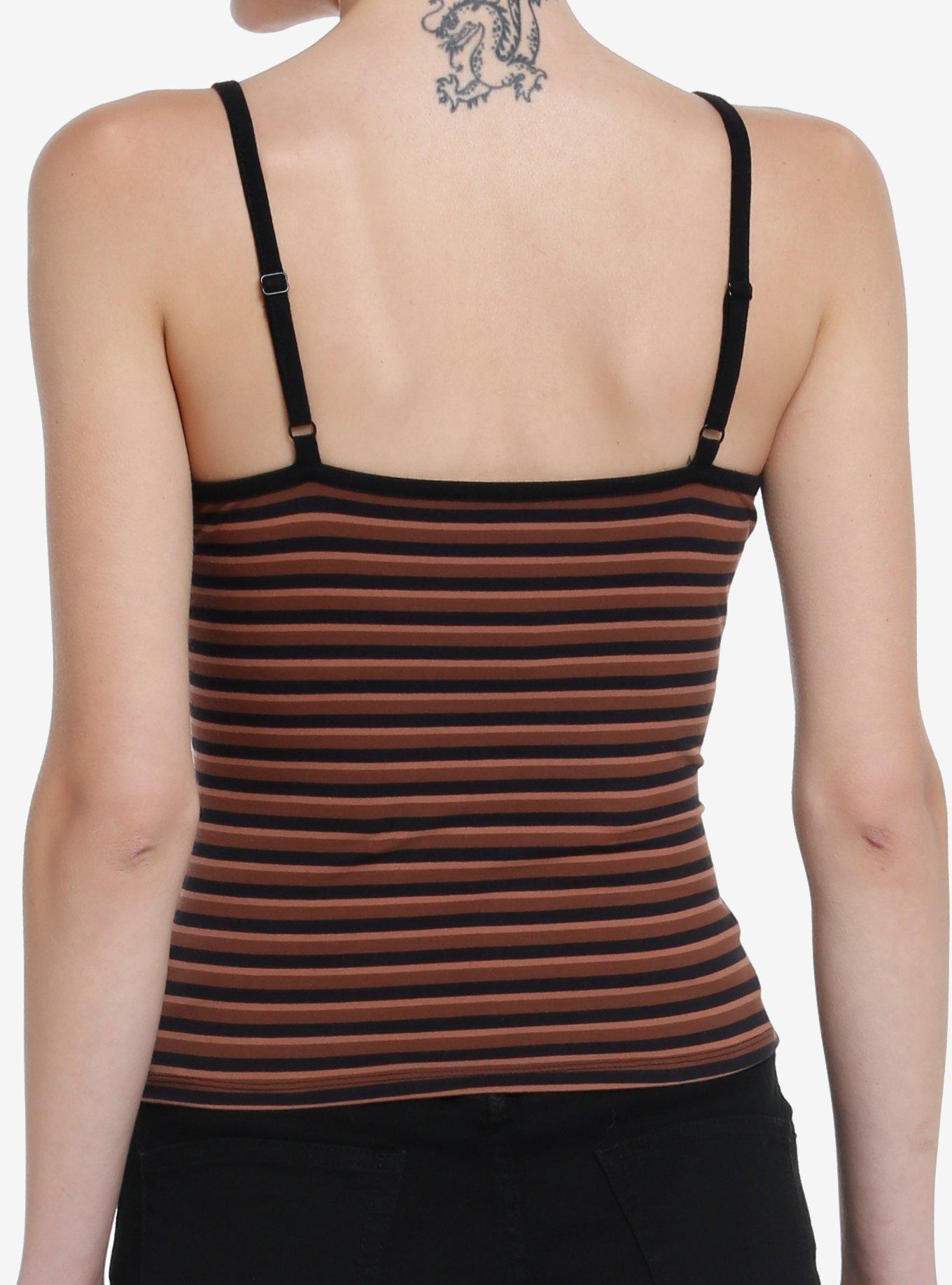 Social Collision Brown & Black Stripe Skull Girls Cami, STRIPE - BROWN, alternate