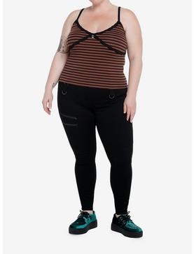 Social Collision Brown & Black Stripe Skull Girls Cami Plus Size, , hi-res