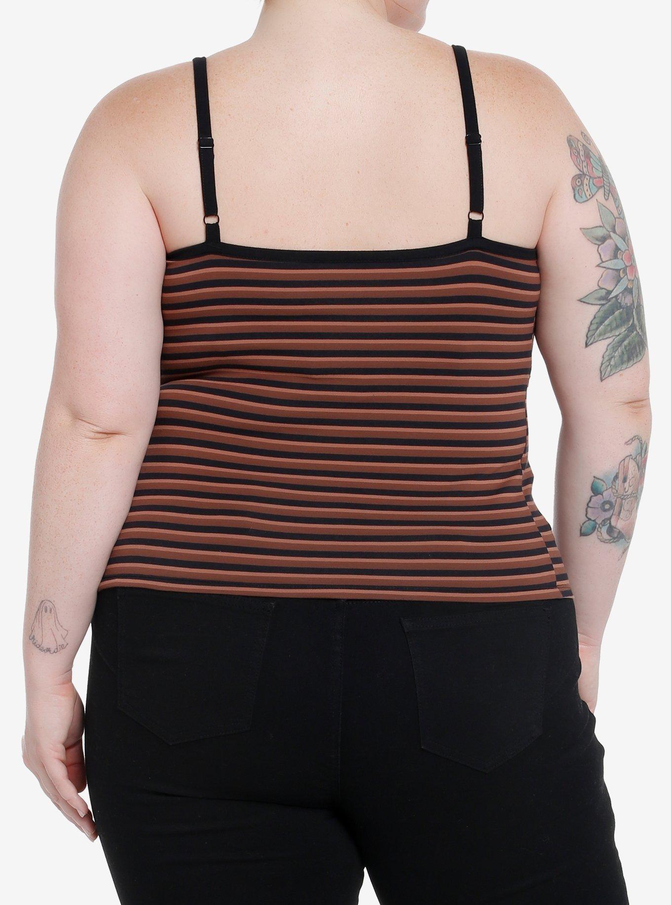 Social Collision Brown & Black Stripe Skull Girls Cami Plus Size, STRIPE - BROWN, alternate