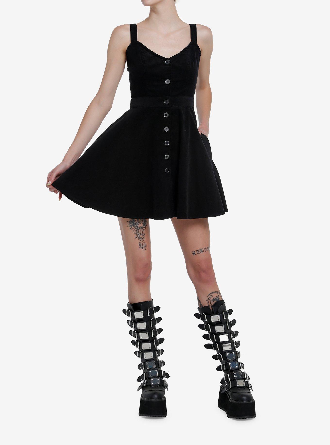 Social Collision Black Corduroy Button Front Sweetheart Dress, BLACK, alternate